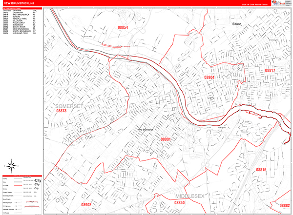 New Brunswick Zip Code Wall Map